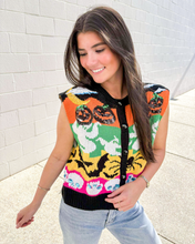 Load image into Gallery viewer, Queen Of Sparkles Color Block Halloween Icon Button Up Sweater
