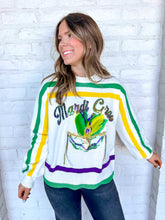 Load image into Gallery viewer, Queen Of Sparkles White Mardi Gras Mask Sweater