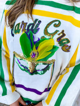 Load image into Gallery viewer, Queen Of Sparkles White Mardi Gras Mask Sweater