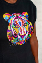 Load image into Gallery viewer, Queen Of Sparkles Black Rainbow Tiger Head Sweater Dress