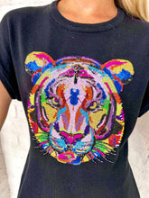 Load image into Gallery viewer, Queen Of Sparkles Black Rainbow Tiger Head Sweater Dress