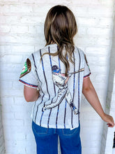 Load image into Gallery viewer, Queen Of Sparkles Royal and Grey Strike Out Baseball Tee
