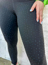 Load image into Gallery viewer, Queen Of Sparkles Black Scattered Rhinestone Leggings with multicolor beaded rhinestones