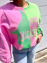 Load image into Gallery viewer, Queen of Sparkles Wicked pink and green color-block sequin sweatshirt