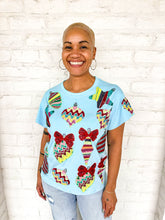 Load image into Gallery viewer, Queen Of Sparkles Light Blue Ornament and Bow Tee