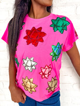 Load image into Gallery viewer, Queen Of Sparkles Pink Metallic Present Bows Tee
