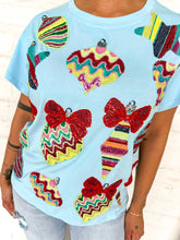 Load image into Gallery viewer, Queen Of Sparkles Light Blue Ornament and Bow Tee