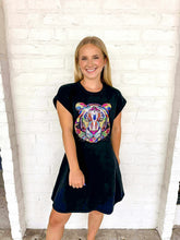 Load image into Gallery viewer, Queen Of Sparkles Black Rainbow Tiger Head Sweater Dress