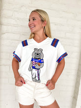 Load image into Gallery viewer, Queen Of Sparkles White, Royal, & Red LA Bulldog Jersey Tee