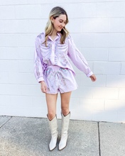 Load image into Gallery viewer, Queen Of Sparkles Lavender Skeleton Button Up Short