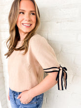 Load image into Gallery viewer, A Definite Yes Bow Taupe Top