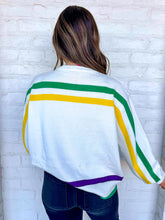 Load image into Gallery viewer, Queen Of Sparkles White Mardi Gras Mask Sweater
