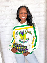 Load image into Gallery viewer, Queen Of Sparkles White Mardi Gras Mask Sweater