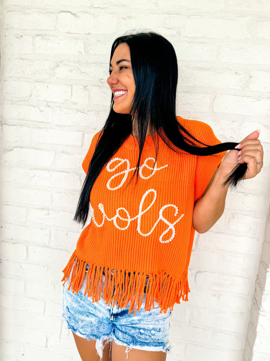 Orange fringe sweater best sale