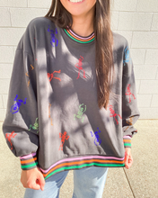 Load image into Gallery viewer, Queen Of Sparkles Charcoal Skeleton Striped Sweatshirt