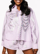 Load image into Gallery viewer, Queen Of Sparkles Lavender Skeleton Button Up Top