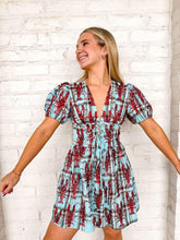 Load image into Gallery viewer, Queen Of Sparkles Aqua Plaid Crawfish Cotton Tie Dress