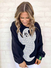 Load image into Gallery viewer, Queen Of Sparkles Black And White Flower Sequin Ghost Sweatshirt