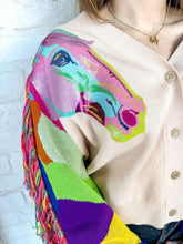 Load image into Gallery viewer, Queen Of Sparkles Tan Fringe Horse Cardigan