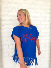 Load image into Gallery viewer, Queen Of Sparkles Royal & Red LA Tech Bulldogs Fringe Sweater Vest