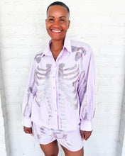 Load image into Gallery viewer, Queen Of Sparkles Lavender Skeleton Button Up Top