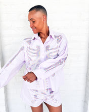 Load image into Gallery viewer, Queen Of Sparkles Lavender Skeleton Button Up Top