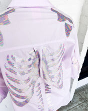 Load image into Gallery viewer, Queen Of Sparkles Lavender Skeleton Button Up Top