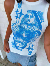 Load image into Gallery viewer, Queen Of Sparkles White &amp; Blue QOS Card Logo Tank