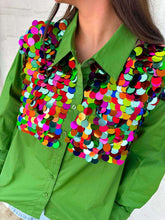 Load image into Gallery viewer, Queen Of Sparkles Dark Green Multi Sequin Paillette Cotton Top