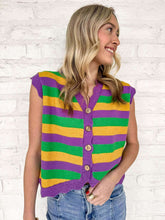 Load image into Gallery viewer, Classic Mardi Gras Stripe Sweater Vest
