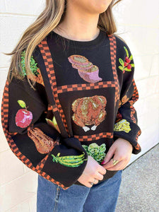 Queen Of Sparkles Black Checkered Thanksgiving Icon Sweater