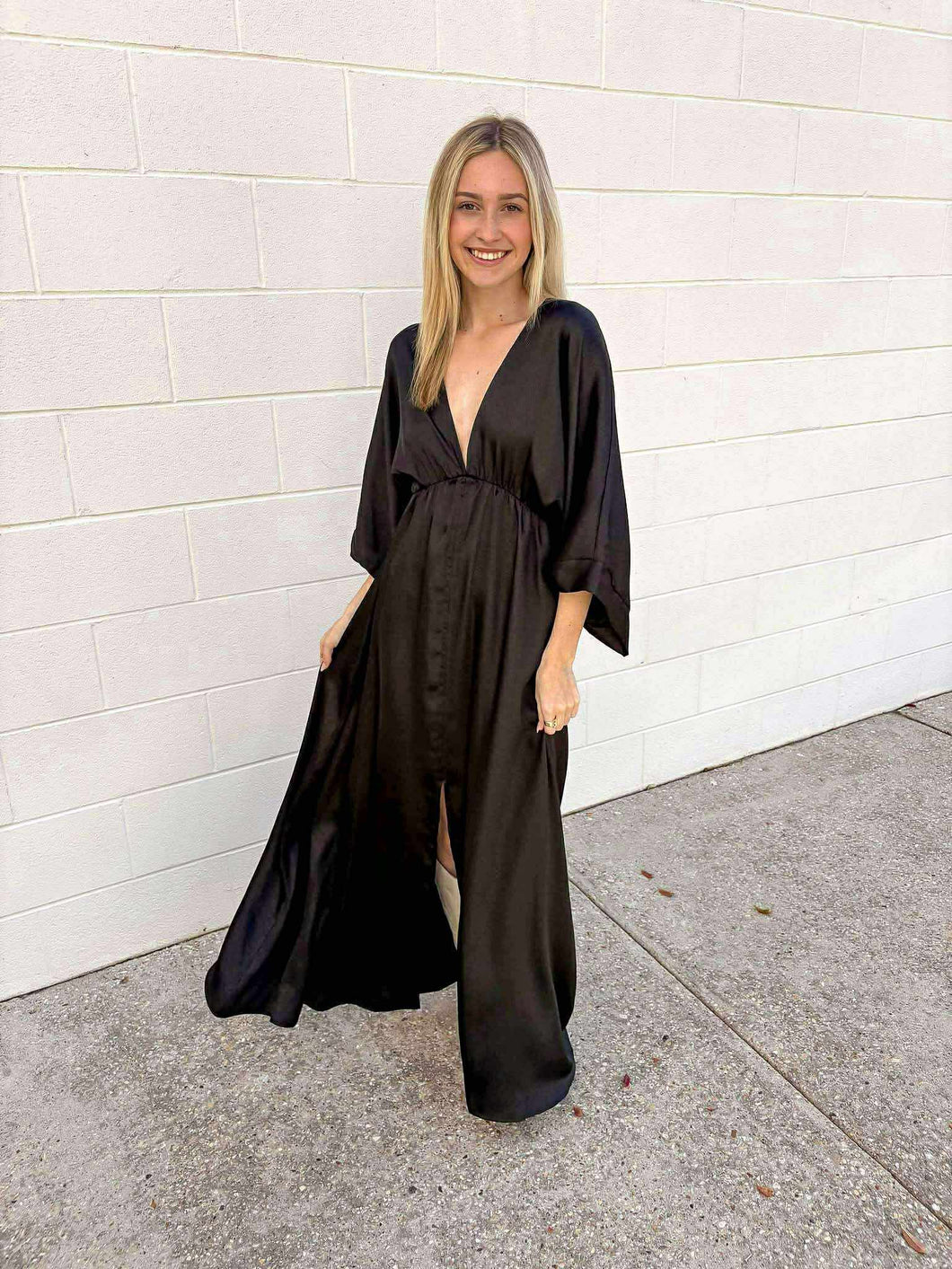 Date Night Black Kimono Maxi Dress