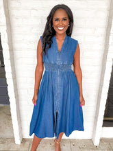 Load image into Gallery viewer, Long Day of Work Midi Dark Denim Dress