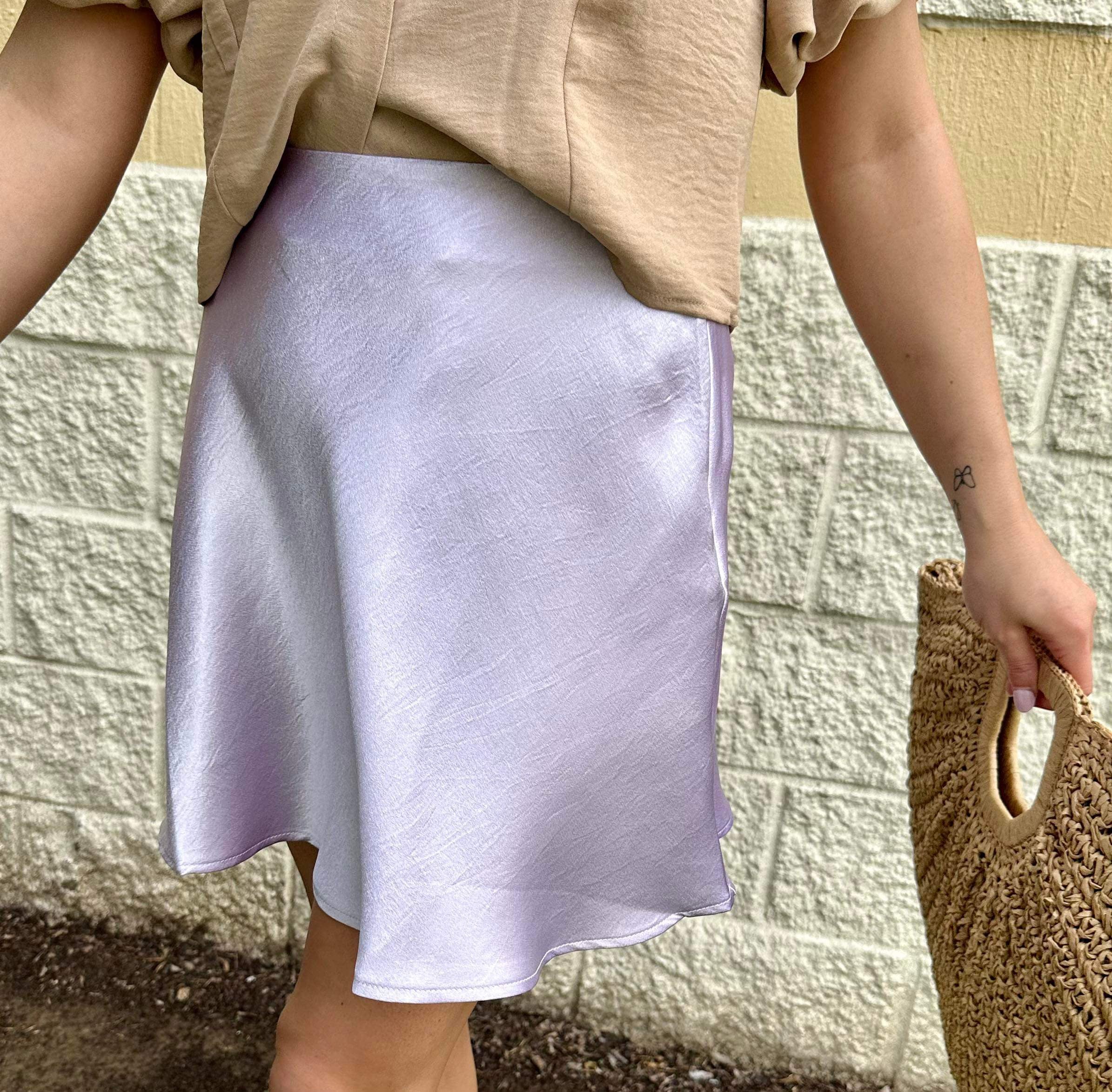 Lavender satin mini skirt best sale