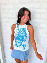 Load image into Gallery viewer, Queen Of Sparkles White &amp; Blue QOS Card Logo Tank