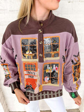 Load image into Gallery viewer, Queen Of Sparkles Brown &amp; Purple Haunted House Henley Top