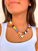 Load image into Gallery viewer, Large Heart Multi Hot Pink Bead Necklace