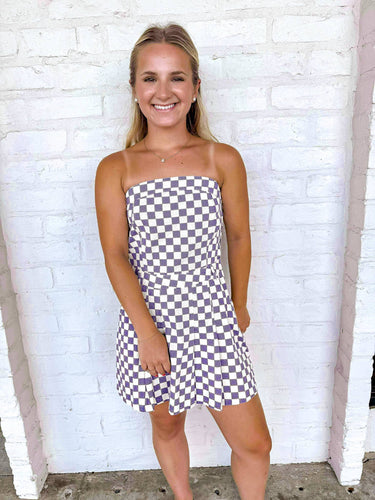 Old Time Feeling Purple Checkered Dress