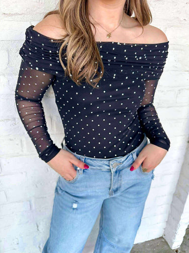Celebrate Good Times Rhinestone Black Top