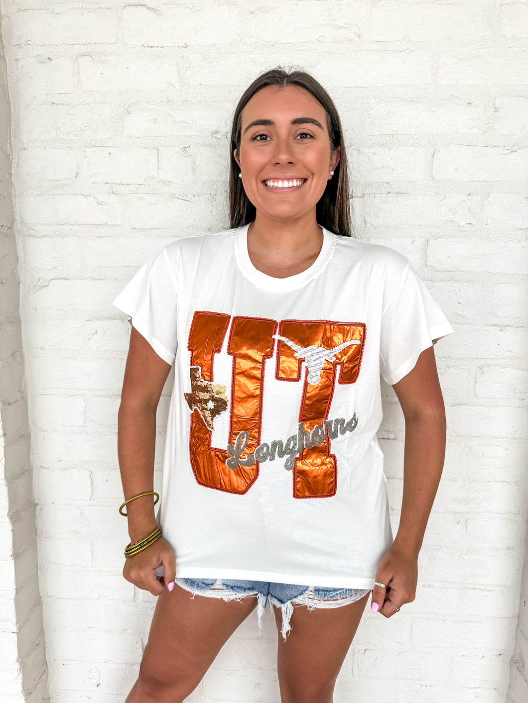 Queen Of Sparkles University of  Texas Metallic Icon Tee