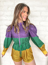 Load image into Gallery viewer, Queen Of Sparkles Purple, Green, &amp; Gold Full Rhinestone Romoer