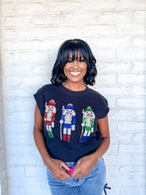 Load image into Gallery viewer, Queen Of Sequin Christmas Toy Soldiers Black Sweater Vest