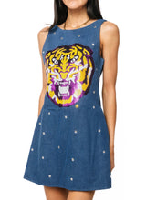 Load image into Gallery viewer, Queen Of Sparkles LSU Scattered
Jewel Denim Sequin Mascot Tank Dress