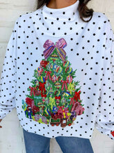 Load image into Gallery viewer, Queen Of Sparkles White &amp; Black Polka Dot Multi Christmas Tree Mockneck