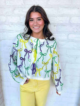 Load image into Gallery viewer, Queen Of Sparkles White Mardi Gras Bow Sweater