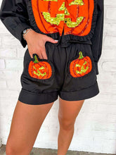 Load image into Gallery viewer, Queen Of Sparkles Black &amp; Orange Pumpkin Cotton Short