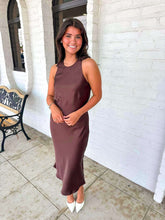Load image into Gallery viewer, Golden Wishes Brown Satin Dress