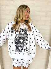 Load image into Gallery viewer, Queen Of Sparkles White &amp; Black Polka Dot Queen Card Sweatshirt