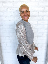 Load image into Gallery viewer, THML Metallic Vibes Gray Top