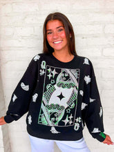 Load image into Gallery viewer, Queen Of Sparkles Black &amp; White Ghost QOS Card Sweatshirt